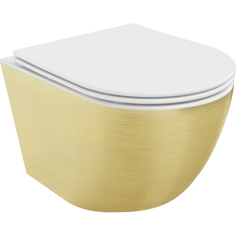 Mexen Lena wc-kom Rimless met softclose slim zitting, duroplast, wit/goud lijn patroon - 30224007