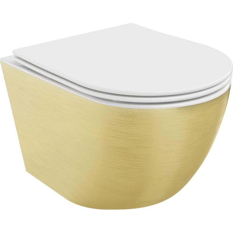 Mexen Lena WC-Schüssel Rimless mit langsam schließendem Slim-Sitz, Duroplast, weiß/golden Linienmuster - 30224007