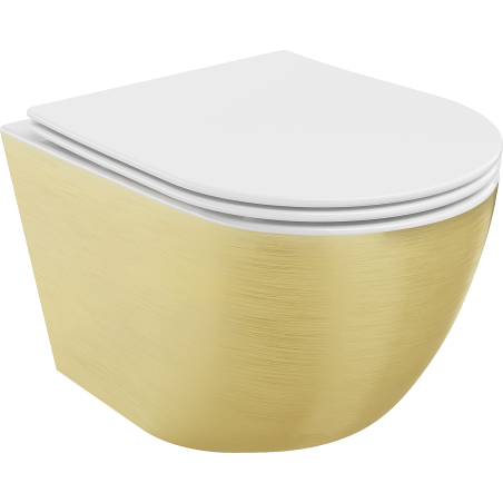 Mexen Lena inodoro wc Rimless con asiento de cierre suave slim, duroplast, blanco/dorado patrón líneas - 30224007