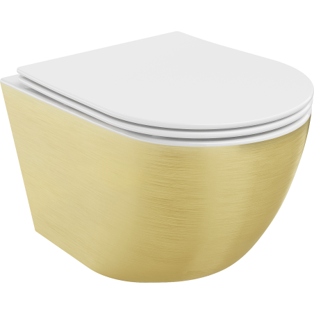 Mexen Lena Rimless WC Bowl with Slow-Close Slim Seat, Duroplast, White/Gold Line Pattern - 30224007
