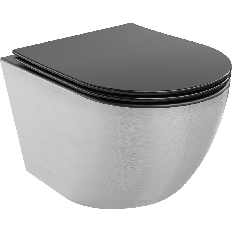 Mexen Lena taza de inodoro sin bordes con asiento de cierre suave slim, duroplast, negro mate/patrón de líneas plateadas