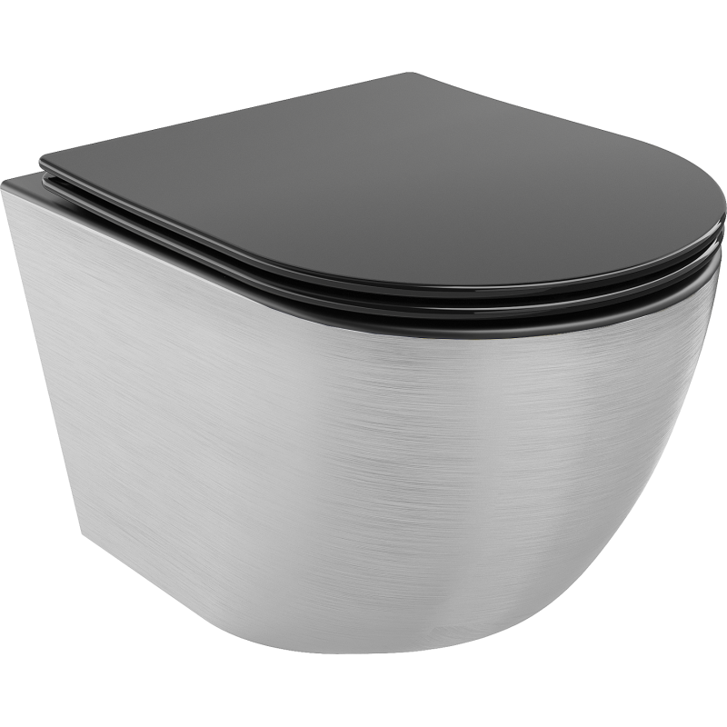 Mexen Lena taza WC sin bordes con asiento de cierre lento slim, duroplast, negro mate/patrón plateado líneas - 30224073