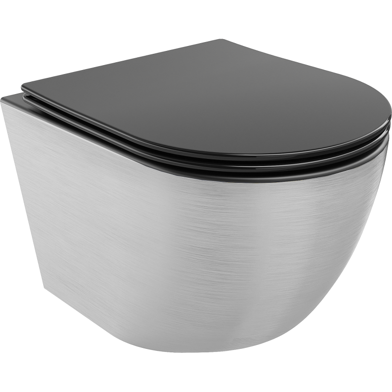 Mexen Lena WC-Schüssel Rimless mit Soft-Close Slim Sitz, Duroplast, Schwarz Matt/Silbernes Linienmuster - 30224073