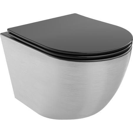 Mexen Lena miska wc Rimless z deską wolnoopadającą slim, duroplast, czarna mat/srebrna wzór linie - 30224073