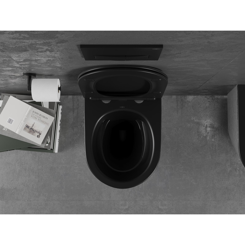Mexen Lena WC poda Rimless ar lēni krītošu slaidu sēdekli, duroplasts, melns matēts/sudraba līniju raksts - 30224073