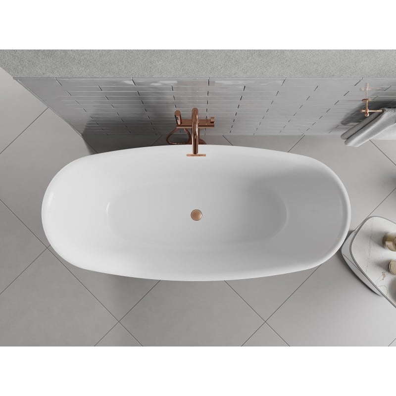 Mexen Luvo Slim baignoire autoportante 170 x 75 cm, blanche, trop-plein en cuivre brossé - 52801707500-65