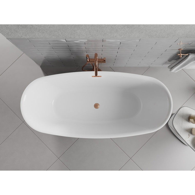 Mexen Luvo Slim wanna wolnostojąca 170 x 75 cm, biała, przelew miedź szczotkowana - 52801707500-65