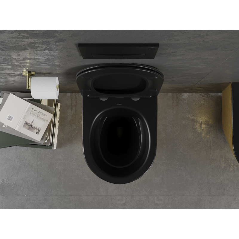 Mexen Lena WC-Schüssel Rimless mit Softclose-Slim-Sitz, Duroplast, Schwarz Matt/Gold Linienmuster - 30224077