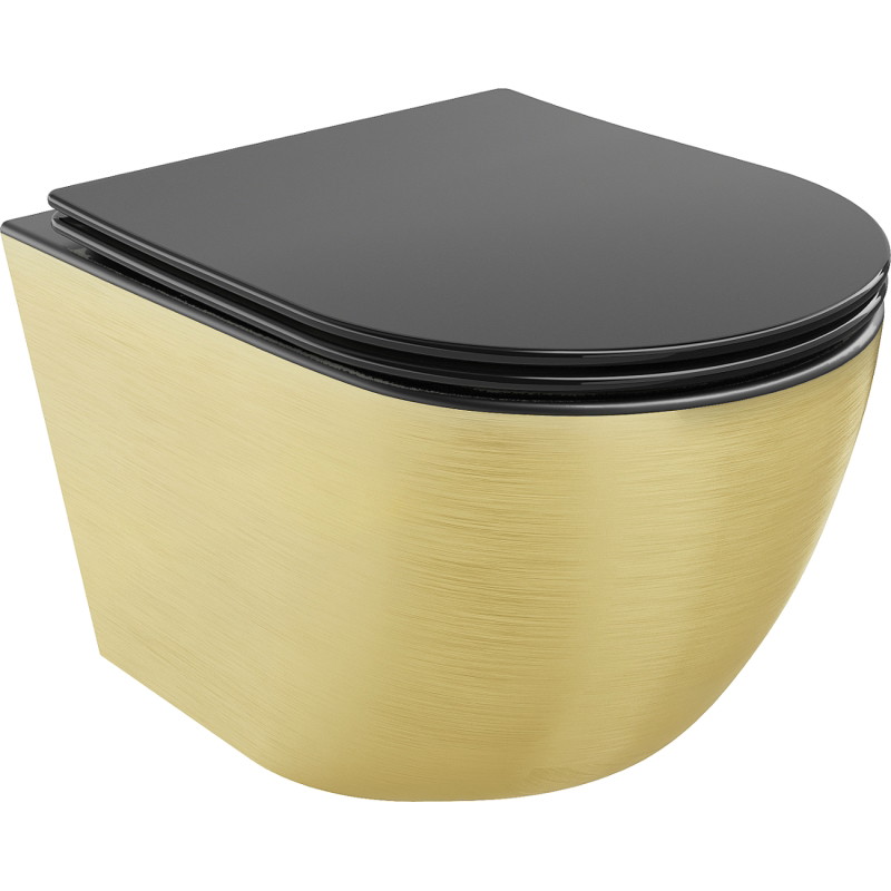 Mexen Lena cuvette WC sans rebord avec abattant à descente ralentie slim, duroplast, noir mat/motif lignes dorées - 30224077