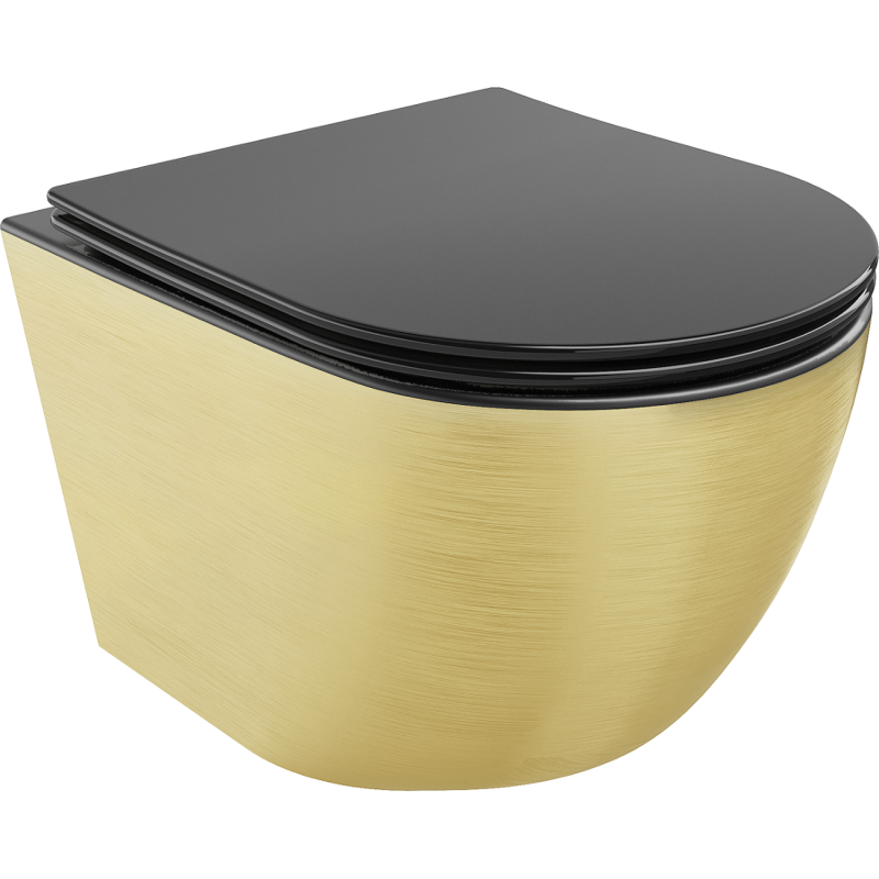 Mexen Lena wc-pot Rimless met langzaam vallende slanke zitting, duroplast, zwart mat/gouden lijnpatroon - 30224077