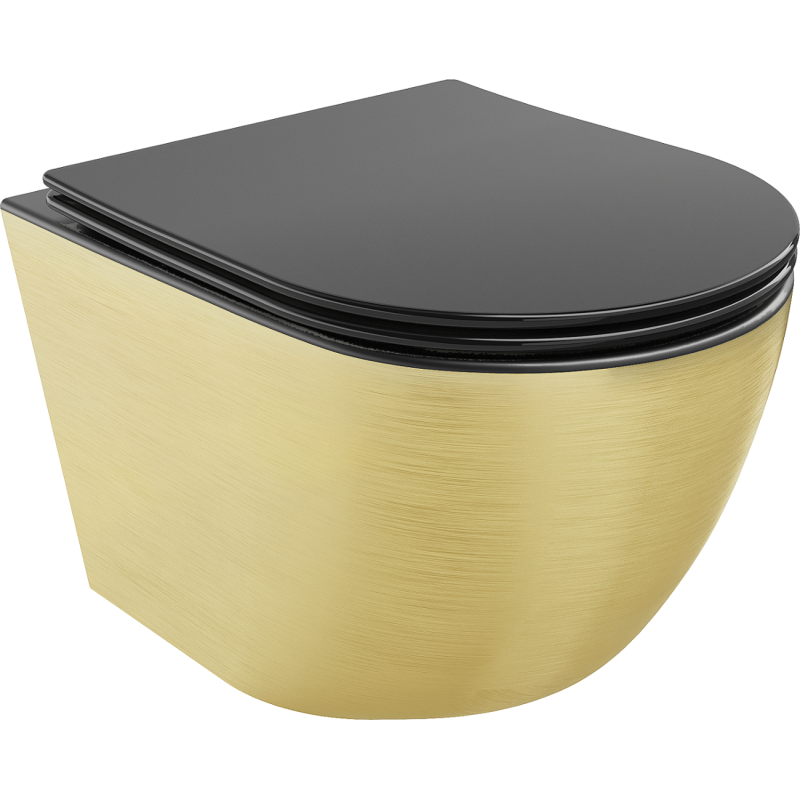 Mexen Lena WC-skål Rimless med mjukstängande slim-sits, duroplast, svart matt/guld mönster linjer - 30224077