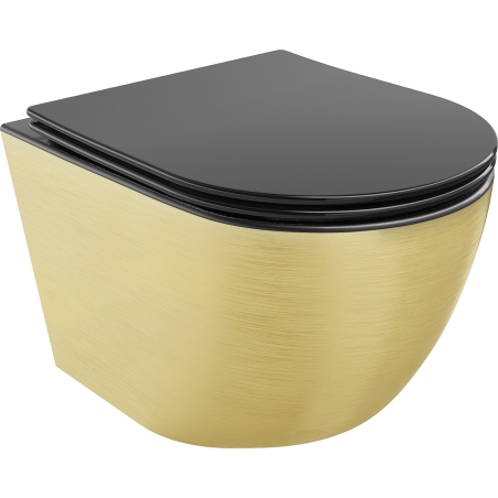 Mexen Lena WC-Schüssel Rimless mit Softclose-Slim-Sitz, Duroplast, Schwarz Matt/Gold Linienmuster - 30224077