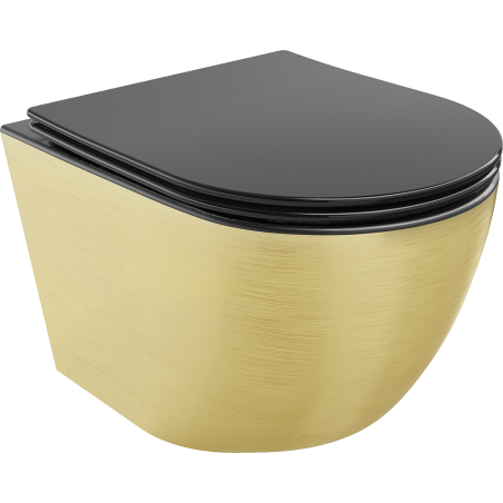 Mexen Lena WC sospeso senza brida con sedile a caduta lenta slim, duroplast, nero opaco/motivo linee dorate - 30224077