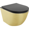 Mexen Lena WC-skål Rimless med mjukstängande slim-sits, duroplast, svart matt/guld mönster linjer - 30224077