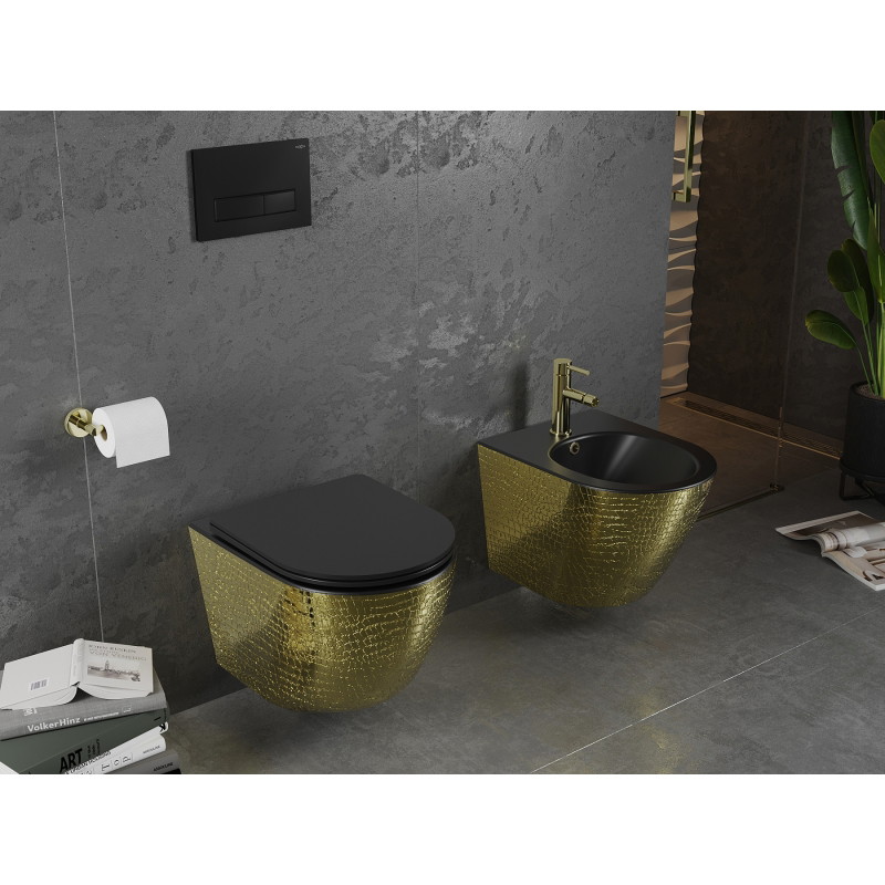 Mexen Lena bidet wiszący, czarny mat/złoty wzór łuski - 35224878