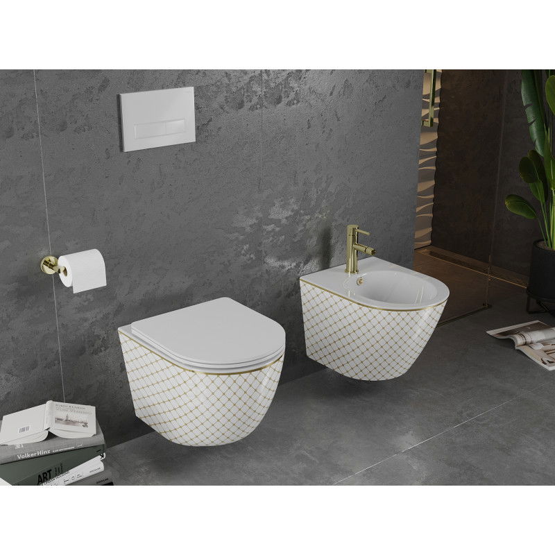 Mexen Lena hangend bidet, wit/gouden ruitpatroon - 35224809