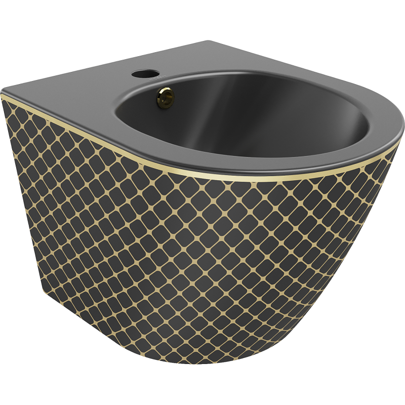 Mexen Lena bidet wiszący, czarny mat/złoty wzór kratka - 35224879