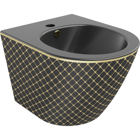 Mexen Lena bidet wiszący, czarny mat/złoty wzór kratka - 35224879