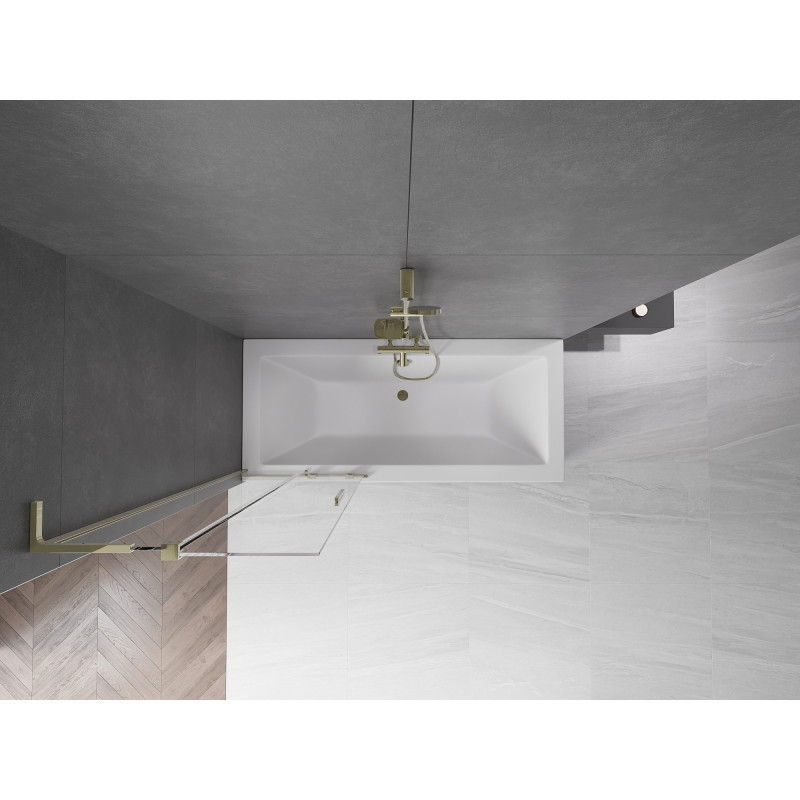 Mexen Velar L vannitoauks 2-tiivaline, lükatav 70 x 150 cm, läbipaistev, kuldne - 896-070-003-01-50