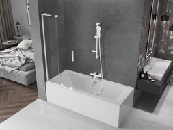 Mexen Velar L badwand paneel 2-delig schuifbaar 80 x 150 cm, transparant, wit - 896-080-003-01-20