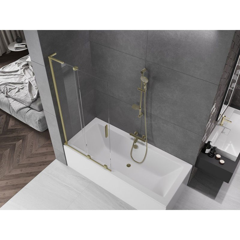 Mexen Velar L panel de bañera de 2 hojas deslizantes 90 x 150 cm, transparente, dorado cepillado - 896-090-003-01-55