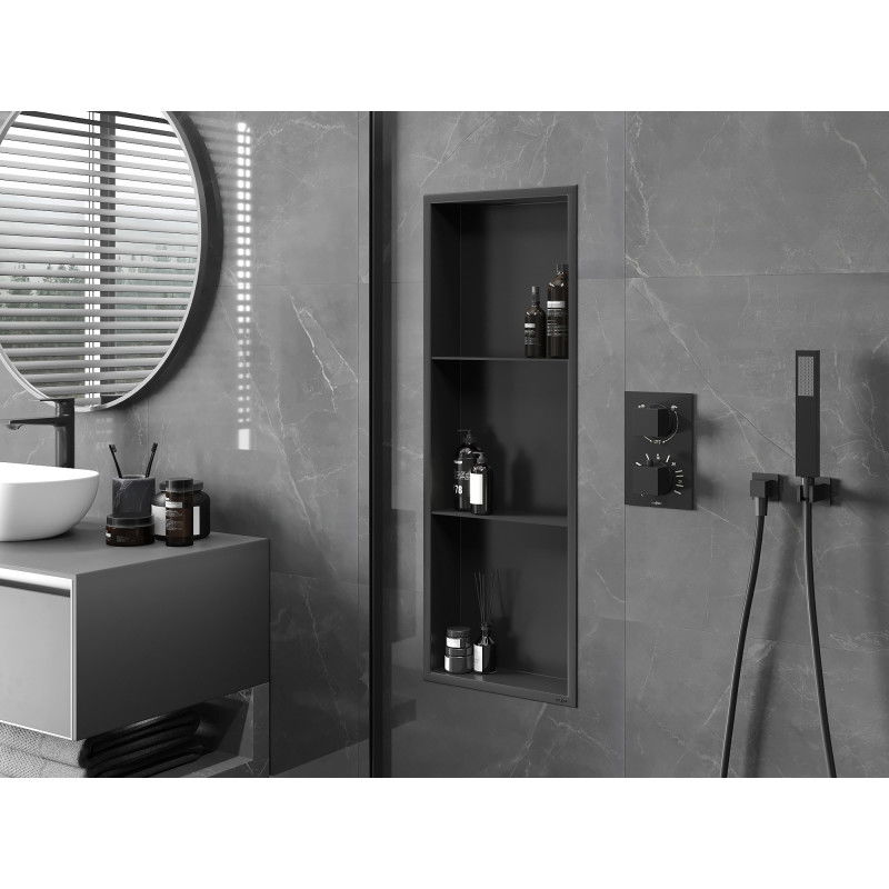 Mexen X-Wall-R étagère encastrée avec rebord et étagère 90 x 30 cm, noire - 1970903010S