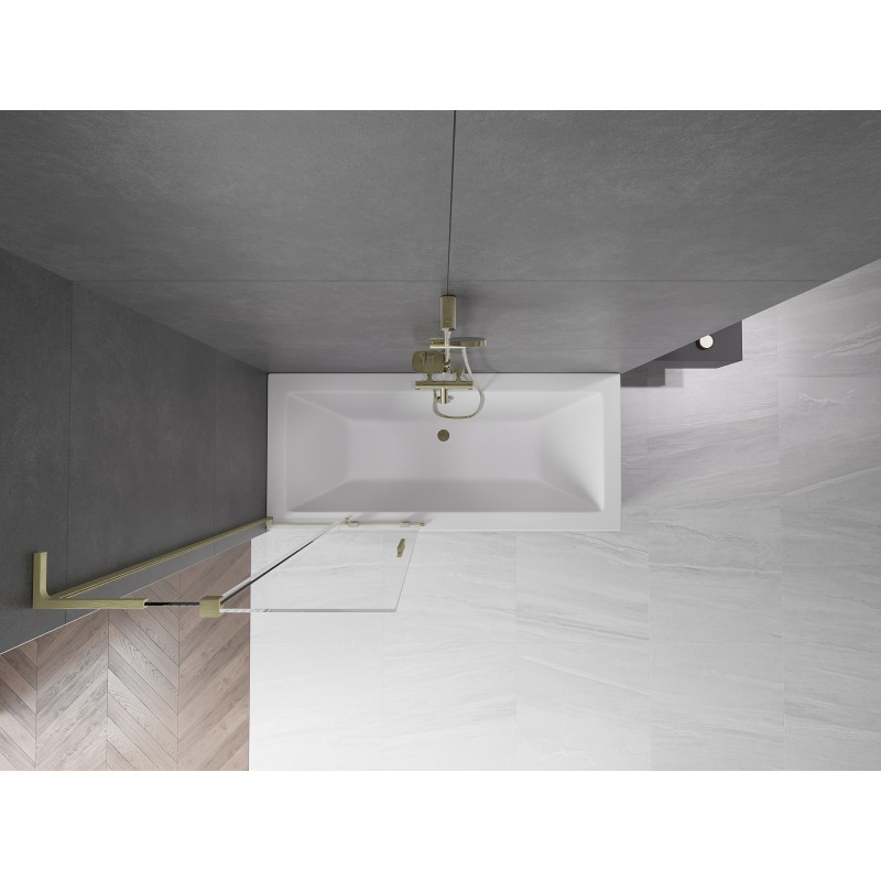 Mexen Velar L paraschizzi da bagno a 2 ante scorrevoli 85 x 150 cm, trasparente, oro spazzolato - 896-085-003-01-55