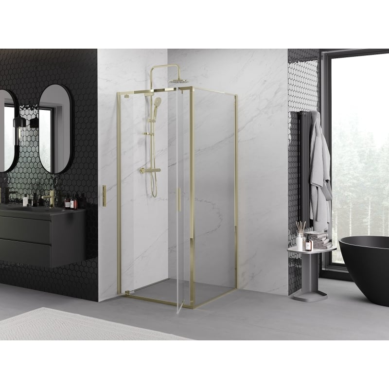 Mexen Exo-BR Duo cabina doccia a battente 110 x 110 cm, trasparente, oro - 8182-110-110-50-00
