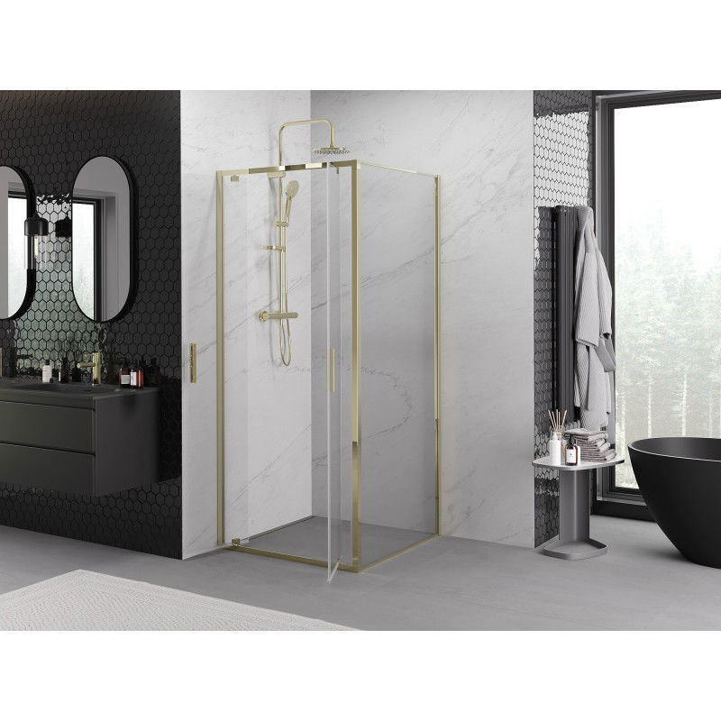 Mexen Exo cabine de douche pivotante 110 x 110 cm, transparent, or - 8182-110-110-50-00