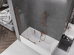 Mexen Velar L badwand 2-delige schuifwand 100 x 150 cm, transparant, geborsteld koper - 896-100-003-01-65