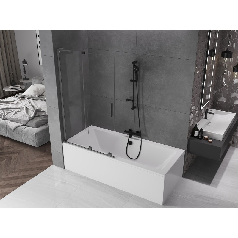 Mexen Velar L kahe tiivaga, lahtikäiv vannipaneel 100 x 150 cm, läbipaistev, harjatud gun gray - 896-100-003-01-66