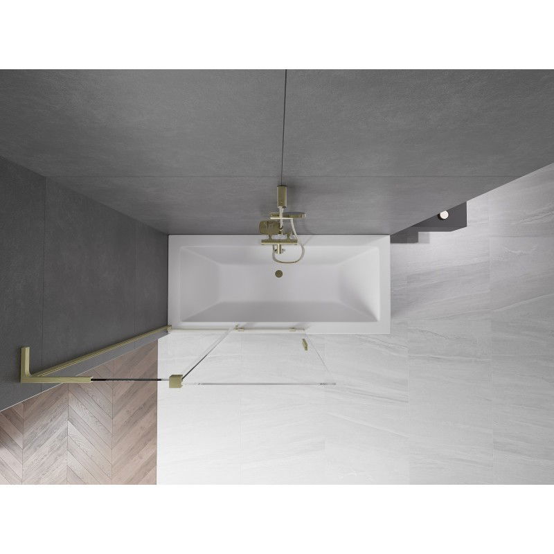 Mexen Velar L paratia per vasca da bagno a 2 ante scorrevoli 110 x 150 cm, trasparente, oro spazzolato - 896-110-003-01-55