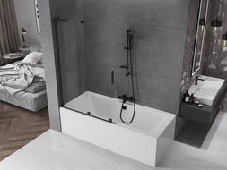 Mexen Velar L Badewannenwand 2-flügelig verschiebbar 110 x 150 cm, transparent, schwarz - 896-110-003-01-70