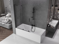 Mexen Velar L klizna pregrada za kadu s 2 preklopa, klizna, 110 x 150 cm, prozirna, crna - 896-110-003-01-70