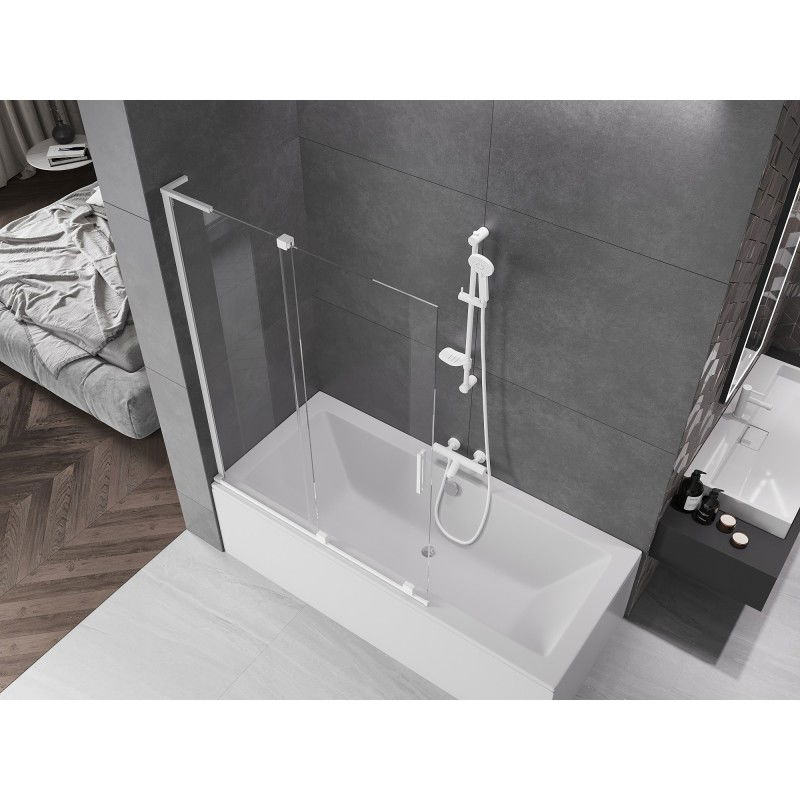 Mexen Velar L dvojni drsni tuš zaslon 120 x 150 cm, prozoren, bel - 896-120-003-01-20