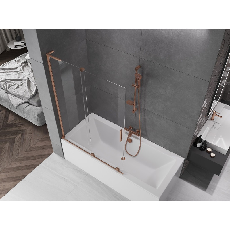 Mexen Velar L 2-osaline vannitoa lükand sein 120 x 150 cm, läbipaistev, harjatud vask - 896-120-003-01-65