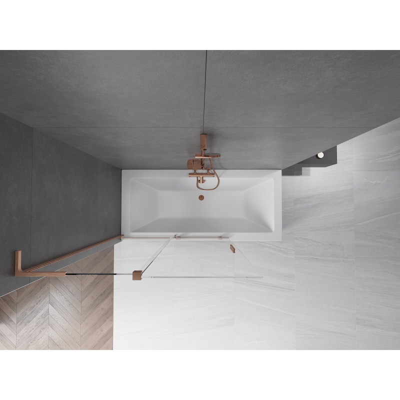 Mexen Velar L 2-osaline vannitoa lükand sein 120 x 150 cm, läbipaistev, harjatud vask - 896-120-003-01-65