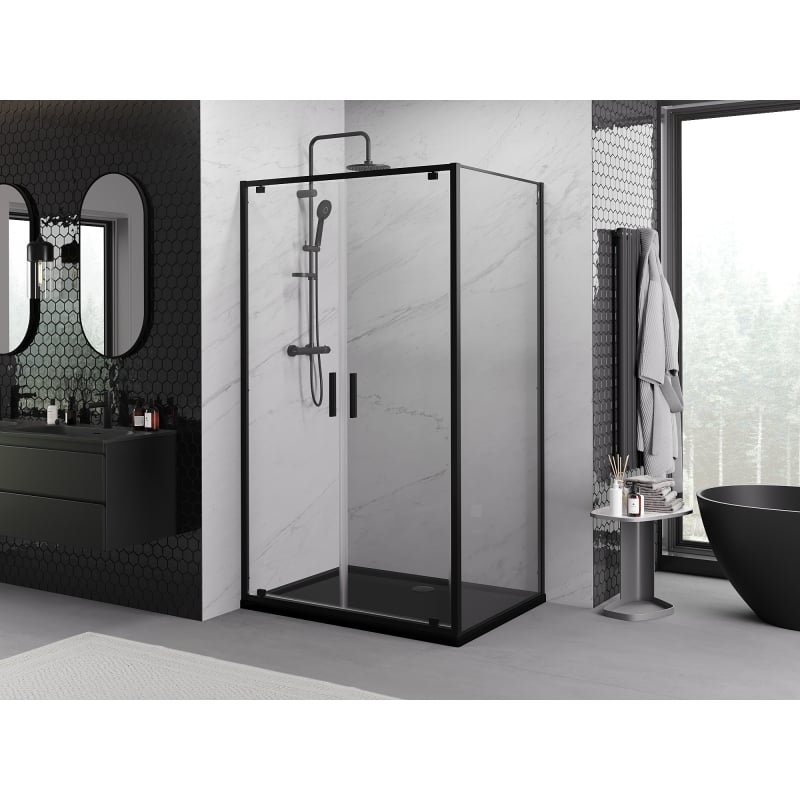 Mexen Exo 110 x 90 cm Swing Shower Enclosure, Transparent, Black - 8182-110-090-70-00