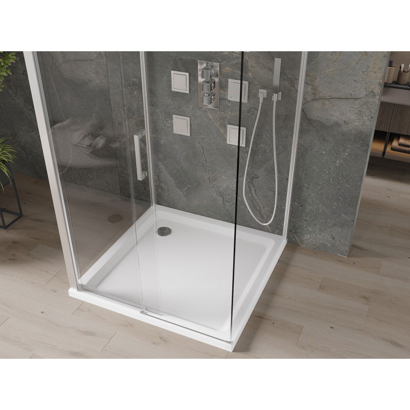 Mexen Omega-3S cabina doccia a 3 lati, scorrevole 100x100 cm, trasparente, cromo + piatto Flat - 825-100-100-01-00-3s-4010