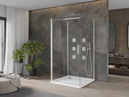 Mexen Omega-3S duša kabīne 3-sienas, bīdāmā 100x100 cm, caurspīdīga, hroma + Flat dušas paplāte - 825-100-100-01-00-3s-4010