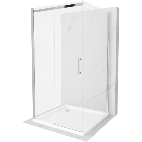 Mexen Omega-3S cabine de douche à 3 parois, coulissante 100x100 cm, transparent, chromé + receveur Flat