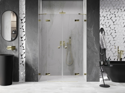 Mexen Lunar Duo zakretna vrata za tuš 150 cm, prozirna, zlatna - 834D-150-000-50-00