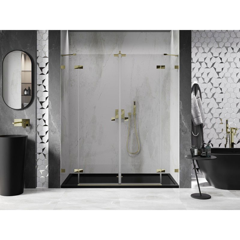 Mexen Lunar Duo draaideuren voor douche 200 cm, transparant, goud - 834D-200-000-50-00