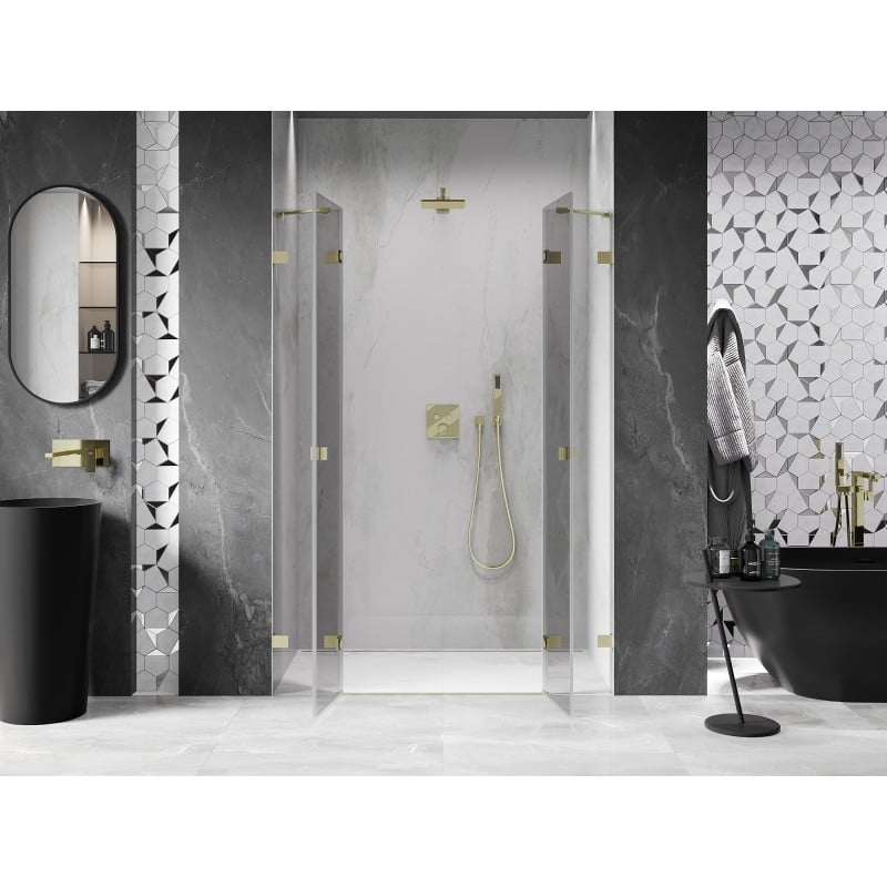 Mexen Lunar Duo porte de douche pivotante 140 cm, transparent, or brossé - 834D-140-000-55-00