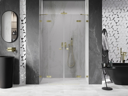 Mexen Lunar Duo portas de duche de abrir 140 cm, transparente, dourado escovado - 834D-140-000-55-00