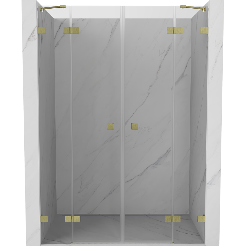 Mexen Lunar Duo 150 cm hinged shower door, transparent, brushed gold - 834D-150-000-55-00