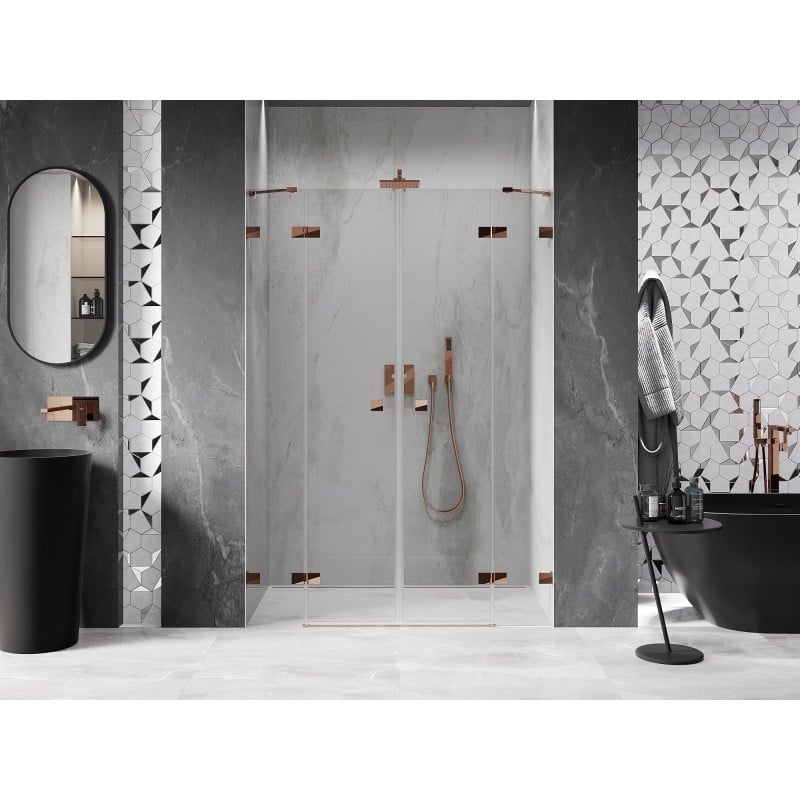 Mexen Lunar Duo porte de douche battante 150 cm, transparent, or rose - 834D-150-000-60-00