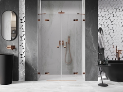 Mexen Lunar Duo 160 cm Hinged Shower Doors, Transparent, Rose Gold - 834D-160-000-60-00