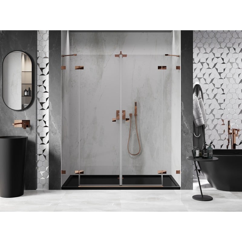 Mexen Lunar Duo porte de douche pivotante 170 cm, transparent, or rose - 834D-170-000-60-00