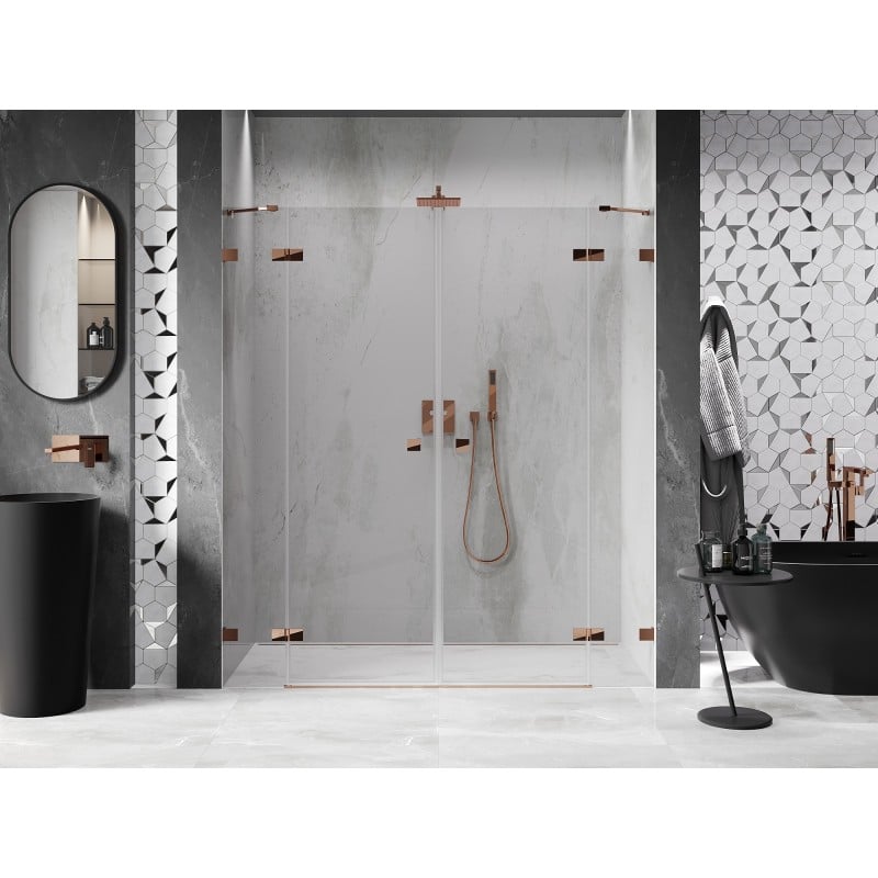Mexen Lunar Double porte de douche battante 180 cm, transparent, or rose - 834D-180-000-60-00